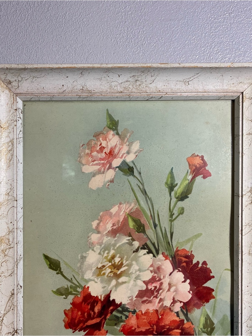 Vintage Floral Print Wall Art in Wood Frame Carnation Bouquet Cottagecore Decor - Picture 3 of 12